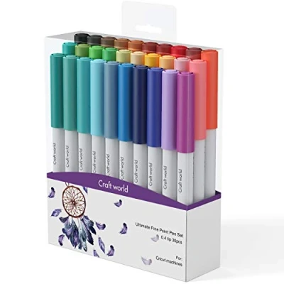 Image de CRAFT WORLD Lot de 30 stylos à pointe fine 0,4 pour Cricut Maker 3/Maker/Explore 3/Air 2, assortis compatibles avec machine