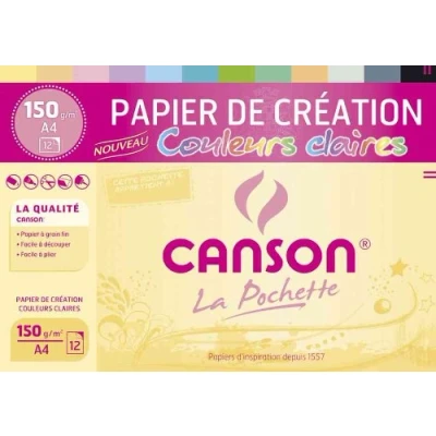 Image de CANSON Pochette 12 feuilles de papier création A4 150g/m² couleurs claires assorties