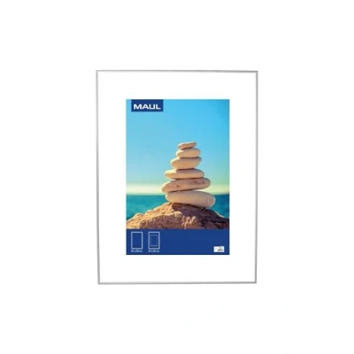 Image de MAUL Cadre Photo MAULdesign en Aluminium Format Portrait ou Paysage Avec Insert Passe Partout Amovible Verre Plastique 60 x 80 cm Argenté