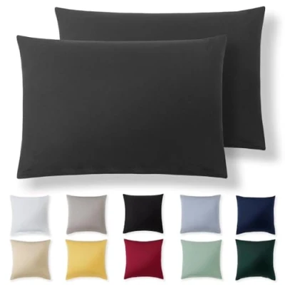 Image de Alreya Taie Oreiller 50x80 Coton (Lot de 2) Anthracite 100% Jersey Coton, Housse Coussin cm, Taies d&#039;oreiller en avec Fermeture éclair 50 x 80 cm