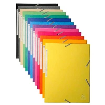 Image de Exacompta Réf. 17100H Paquet de 10 Chemises à Élastiques Pochettes 3 Rabats Maxi Capacity en Carte Lustrée Dimensions 24 x 32 cm pour Documents Au Format A4 Couleurs Assorties