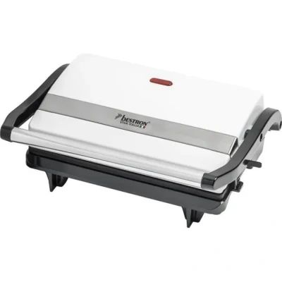 Image de Bestron Machine a panini avec bac de récupération, Appareil poignée Cool Touch, Paninimaker revêtement antiadhésif, 700 Watt, APM123W, Couleur: Blanc