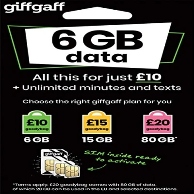 Image de Giffgaff, carte SIM multi formats pour une utilisation au Royaume Uni Compatible avec tous les périphériques.