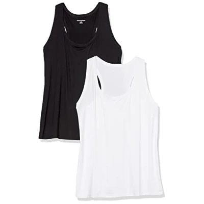 Image de Amazon Essentials Débardeur Technique Extensible à Dos Nageur (Disponible en Grande Taille) Femme, Lot de 2, Blanc/Noir, 6XL taille