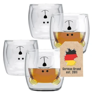 Image de Intirilife 4X Verre à Double Paroi avec Ours 230 ML en Crystal Clair Soufflés la Bouche pour Une Isolation optimale, Parfaits Un Latte Macchiato, comme thé ou café sans Anse