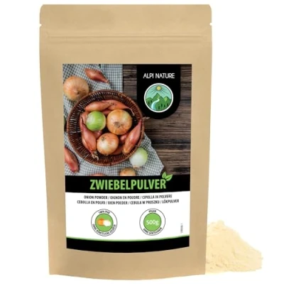 Image de poudre d&#039;oignon (500g), oignons moulus, 100% pur à partir d&#039;oignons délicatement séchés, naturellement sans additifs, végétalien, granulés