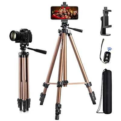 Image de trépied Smartphone, 129,5 cm Support réglable pour d&#039;appareil Photo avec téléphone Portable et obturateur à Distance, Compatible iPhone/Android//GoPro Champagne