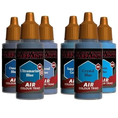 Image de The Army Painter, Airbrush Primary Bundle Blue, 2 triades bleues avec 6 peintures aérographe acryliques diluées 18 ml peinture pour pistolet à miniatures D&amp;D et Warhammer