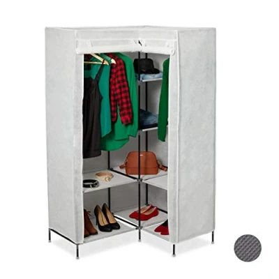 Image de Relaxdays Lot de 2 Armoire d&#039;angle, 8 étages, tringles, système d’emboîtage, Portes, 169x100x83cm, en Tissu, Blanc