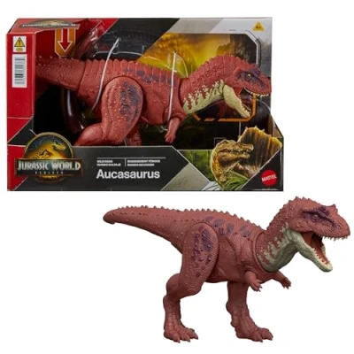 Image de Mattel Jurassic World : Renaissance , Aucasaurus Rugissement féroce, dinosaure avec mouvement de mâchoire activé en bougeant la queue, attaque multidirectionnelle et son, jeu virtuel, JGB88