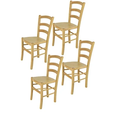 Image de t m c s Tommychairs Set 4 chaises Venice pour Cuisine, Bar et Salle à Manger, Robuste Structure en Bois de hêtre peindré Couleur Naturelle Assise