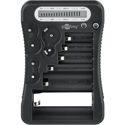 Image de goobay testeur de piles avec écran LCD, rechargeables et bouton, rechargeables/AA, AAA, 9 V, C, D, CR2032, 72511