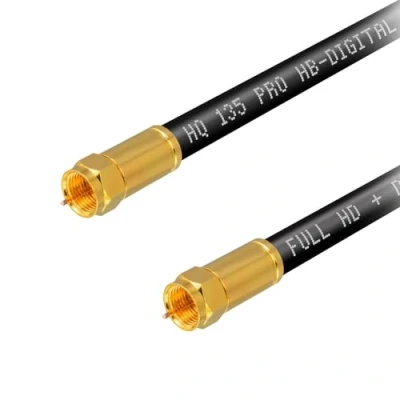 Image de Câble d&#039;antenne satellite HB DIGITAL HDTV 4 blindages Maximum 135 dB En acier et cuivre coaxial RG6 avec connecteurs de compression Plaqué or 1080p Full HD 3D UHD Ultra 4K Noir 5m