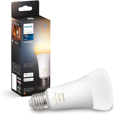 Image de Philips Hue White, ampoule LED connectée E27, équivalent 60W, 800 lumen, compatible Bluetooth, Pack de 4, fonctionne avec Alexa, Google Assistant et Apple Homekit
