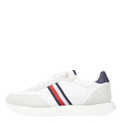Image de Tommy Hilfiger Essential Runner Global Stripes Baskets basses, Femme, Taille: 37, White Cuir et textile