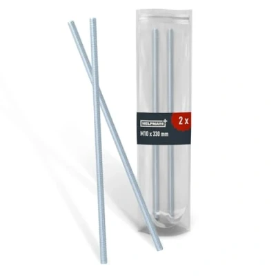 Image de HELPMATE Tige filetée M10 x 330 mm en acier galvanisé 2 pièces inox avec filetage métrique complet classe de résistance 4.8, DIN 976