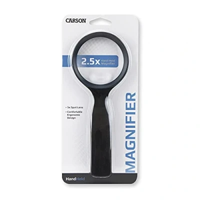 Image de Carson HandHeld loupe à main compacte, grossissement de 2,5x, avec une petite lentille incorporée, 5x (JS 40)