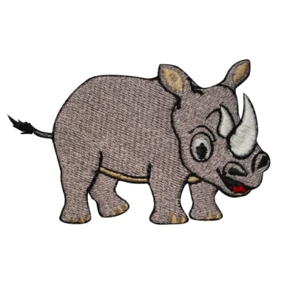 Image de patch rhinocéros, motif animal, dessin animé, comptines pour enfants, brodé à repasser ou coudre vêtements, etc. 8,5 x 5 cm