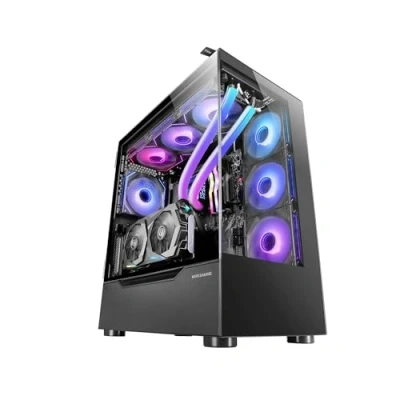 Image de Mars Gaming MC ULT, Boîtier Custom XXL E ATX, Double Vitre Tempérée 90 Sans Cadre + Porte Latérale, Refroidissement Liquide Complet, Tour PC avec Design à Chambre Verticale, Noir