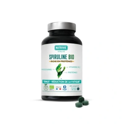Image de Spiruline BIO 200 comprimés VEGAN, NUTRIVIE Fabriqué en France