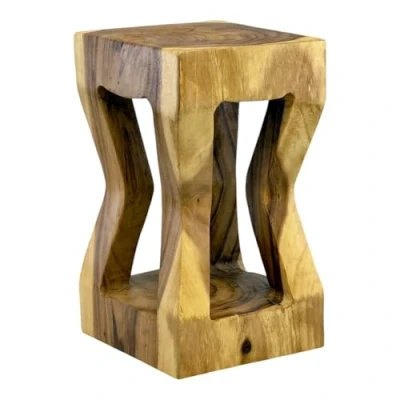 Image de FaHome Tabouret en bois torsadé incurvé de Saman naturel Table d&#039;appoint Meuble à fleurs Massif Unique rangement