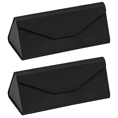 Image de YANJINGHE 2 Pack Étui à Lunettes Pliable, Lunettes, Léger, Cuir Triangulaire Pliable Portable Aimant Snap Lock Boîte pour Femmes, Hommes, Enfants (Noir)