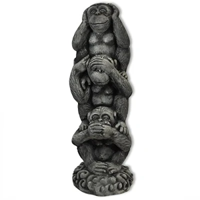 Image de Décoration 3 Petits singes en Pyramide (Singes de la Sagesse), Pierre reconstituée, importé Thaïlande (10257)
