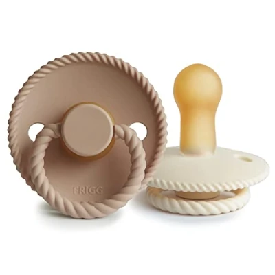 Image de FRIGG Rope Lot de 2 sucettes Sucette en latex Fabriqué au Danemark Sans BPA Tétine Cerise Symétrique (Cream/Croissant, Taille (6 18 Mois))