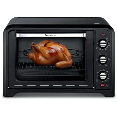 Image de Moulinex Four électrique à chaleur tournante 60 L, 7 modes de cuisson, Tournebroche, Thermostat réglable jusqu’à 240 C, Timer 120 minutes, 2 grilles réversibles, Optimo, Noir OX495810