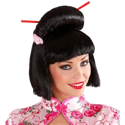 Image de &quot;GEISHA WIG WITH FLOWER &amp; CHOPSTICKS&quot; in box