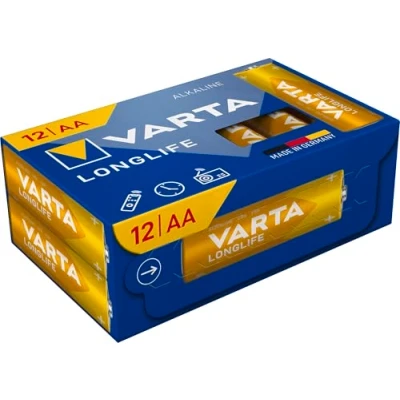 Image de VARTA Piles AA, paquet de 12, Longlife Power, alcalines, 1,5V, Cube, emballage recyclé à 90%, adaptées pour les télécommandes, réveils, radios, horloges murales, Made in Germany