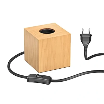 Image de ledscom.de lampe de table HITO, interrupteur, bois véritable (hévéa), carré, marron clair, 1x E27 max. 60W, scandinave, chevet, nordique, minimaliste, socle en bois, d&#039;ambiance