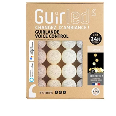 Image de GuirLED Guirlande lumineuse boules Coton LED USB Commande Vocale Amazon Alexa &amp; Google Assistant Programmable à l&#039;infini Chargeur double 2A inclus 16