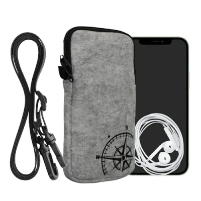 Image de kwmobile Housse de Protection Universelle pour Smartphone XXL 7&quot; Pochette téléphone Portable en Feutre avec Collier Ajustable Noir Gris Clair