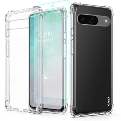 Image de J&amp;D Compatible pour Google Pixel 9 Coque, Clair Antichoc Housse avec (2 Paquet) Protection D’Écran, Anti Jaune Ultra TPU Bumper Case 9, Pas Pro, Transparant