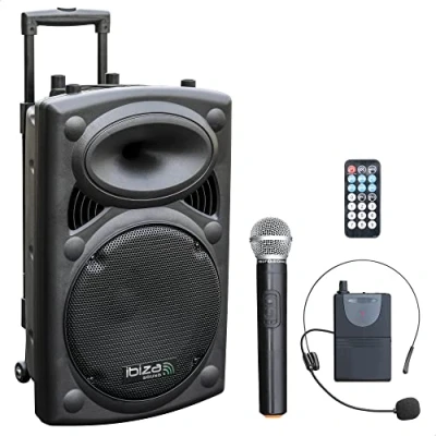 Image de Ibiza PORT12VHF BT Enceinte Portable 12&quot;/700W Max avec 2 micros (VHF), télécommande et Housse de Protection Bluetooth, USB, SD Autonomie 5 à 7h