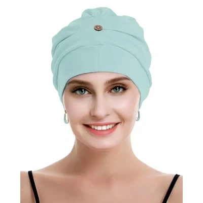 Image de osvyo Chapeau chimio en coton pour femme avec cancer et perte de cheveux, bonnet coton, léger, emballage scellé, PISTACHIO LUMIÈRE, taille unique