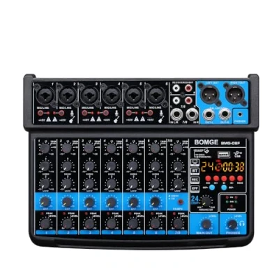 Image de BOMGE Mini mixeur audio 8 canaux CC 5 V Avec lecteur MP3 Bluetooth Disque U 48 Effets 24DSP Enregistrement USB Idéal pour les petits clubs ou bars studio (8