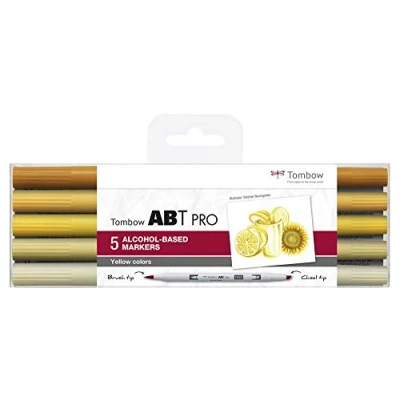 Image de Tombow ABTP 5P 8, Marqueur à base d&#039;alcool ABT PRO avec deux pointes, Couleurs : jaune, 5pcs