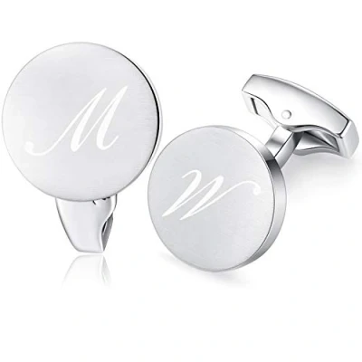 Image de Honey Bear Initiale Lettre Alphabet Boutons de Manchette Acier Inoxydable pour Le Cadeau D&#039;affaires Mariage Chemise D&#039;hommes (Argent brossé) (M)