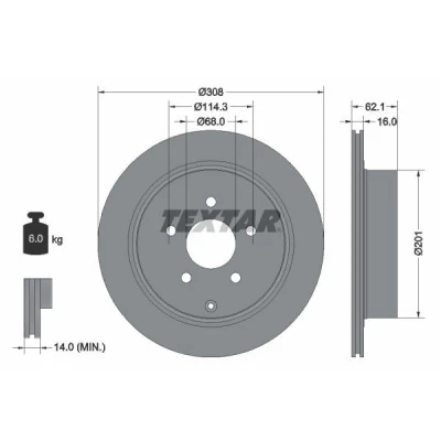 Image de TEXTAR PRO 92149303 Disque de frein 308 16 05/06 114,3 ventilé l&#039;intérieur revêtu sans boulon fix roue, moyeu roue INFINITI: FX SUV