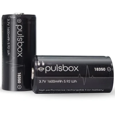 Image de pulsbox 18350 18400 Batterie Li ion 3,7 V 1600 mAh avec circuit de protection PCB intégré (pôle positif augmenté)