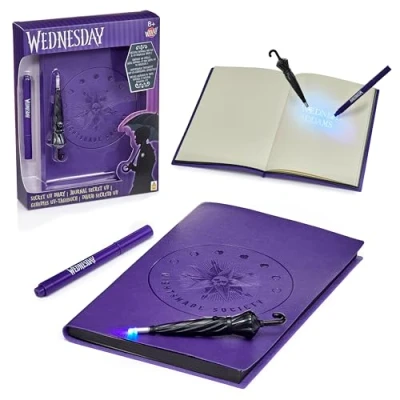 Image de WOW! STUFF Agenda secret Mercredi Addams Déverrouillez les secrets invisibles en utilisant la lumière UV incluse Ensemble carnet et stylo de qualité supérieure Pour fans série Netflix