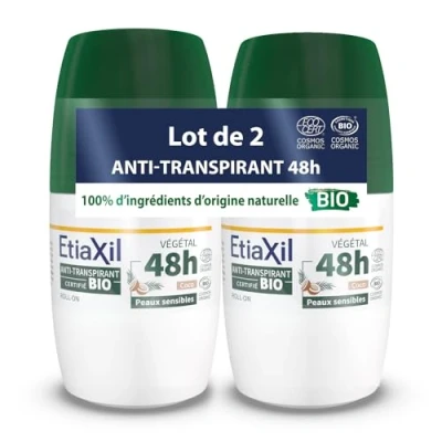 Image de Etiaxil Déodorant Anti transpirant Végétal Transpiration Modérée Certifié Bio Aisselles 48h Parfum Coco Roll On Lot de 2
