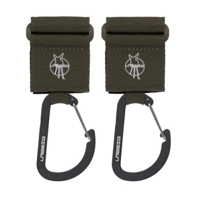 Image de Lässig Fixation pour poussette (2 pcs.) Velcro Crochet Mousqueton Crochets faire les courses Métal/Stroller Hooks with Carabiner olive