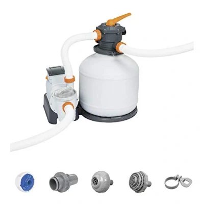 Image de Bestway Flowclear Filtre à Sable avec minuterie 11,355 l/h pour piscines de Jardin, doseur Chimique ChemConnect, Gris