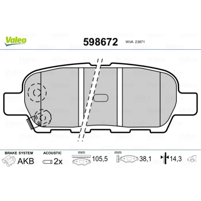 Image de VALEO 598672 Jeu de plaquettes frein Essieu arrière contact signal d&#039;usure inclus sans tôle anti bruit NISSAN: Qashqai / Qashqai+2 I, X Trail
