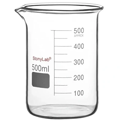 Image de stonylab Bécher en Verre, 1 Pack Verre Borosilicate Gradué Griffin de Forme Basse avec Bec verseur Laboratoire, 500 ml