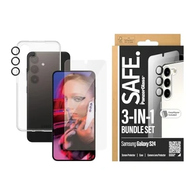 Image de PanzerGlass SAFE. by Pack 3 en 1 pour Samsung Galaxy S24 Protection Ultime Contre les Chutes, Chocs et Rayures