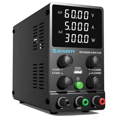 Image de Alimentation DC Variable, 60V 5A Régulable à Commutation Réglable Banc Linéaire avec Affichage LED 4 Chiffres de Haute Précision, Port USB 5V/2A, Réglages Grossiers et Fins